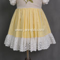 Fashion yellow cotton linen fabric girls baby dresses